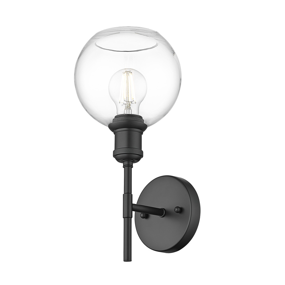 Wry Lighting Axel 1-light Wall Sconce in Matte Black and Globe Clear Glass